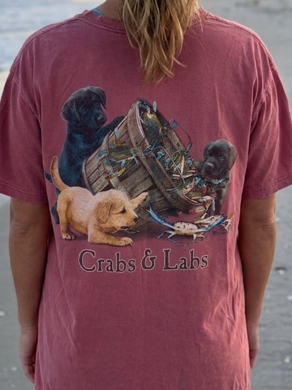 Comfort Colors large washed Red Crabs & Labs unisex Short-Sleeve Tee Billy’s